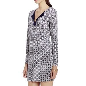 Diane von Furstenberg Silk Reina Mini Dress –Navy/White Geometric Print (Size 4)